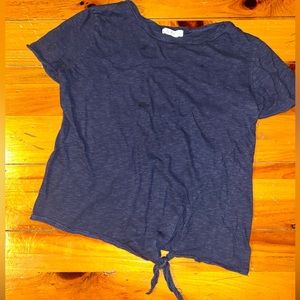 Tres Bien Navy Blue Tie Front T-Shirt Size Small
